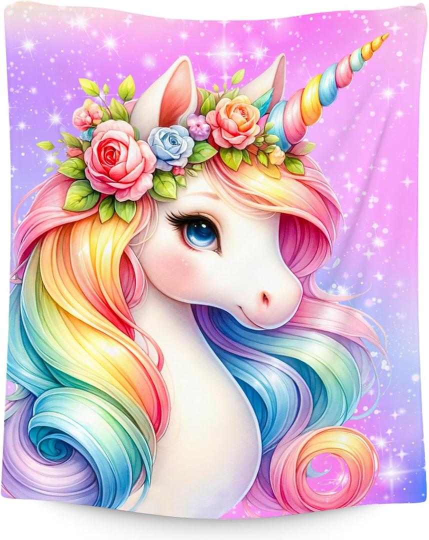 Kids Blanket for Girls - Unicorn Gifts for Toddler Daughter - Cute Throws for Sofa Bedding (50"x60") (Light Pink)