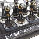 Egyptian Anubis Chess Set Black Silver and Gold Men with 16" Hieroglyphic Board