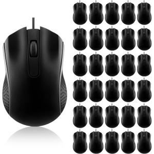 Bonuci 30 Pack USB Wired Mouse 3 Button Corded Computer Mice Bulk USB Mouse for PC Desktop, Laptop, Office, School, Classroom Use(Black)