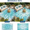 Garvee Outdoor Rug 9x12 Waterproof Patio Rugs with Boho Sun Pattern, Reversible Plastic Straw Camping Rugs Outdoor Indoor RV Mat Carpet for Deck, Backyard, Picnic, Porch, Balcony, Beach, Light Blue