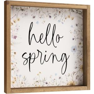 11.8" Hello Spring Sign, Wooden Spring Wildflower Wall Art Table Top Shelf Desk Mantel House Decor Indoor, Wood March Seasonal Bathroom Kitchen Room Office Rustic Farmhouse Home Decorations