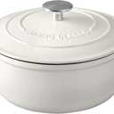 Dutch Ovens Enameled Cast Iron Covered 5.5 Quart Dutch Oven with Dual Handle for Bread Baking, White