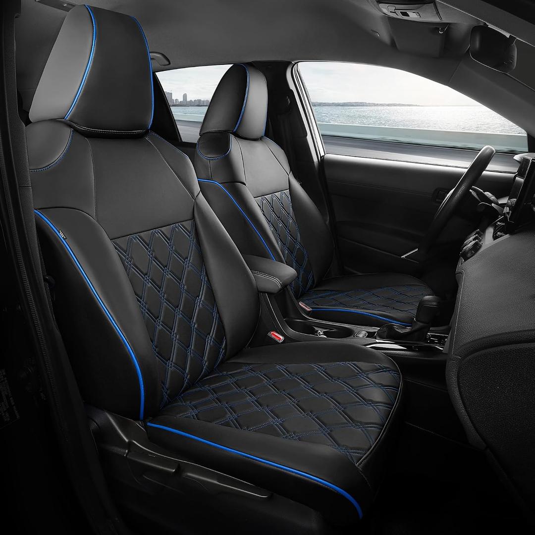 FREESOO for Toyota Corolla Seat Covers LE 2023 2024 2025 2026, Custom Fit Car Seat Covers Full Set, Waterproof Car Seat Cover Protector, Luxury Leather Seat Covers for Cars, Black Blue Full Set