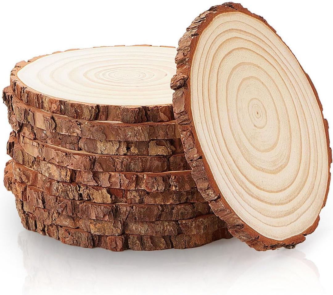 Set of (10) 7-9 Inches Wood Slices for Centerpieces, Wood Centerpieces for Tables, Wood Rounds for Wedding, Baby Shower, Party, Natural Pine Wooden Slabs