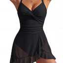 Blooming Jelly Women's Mesh One Piece Swimsuit Modest Tummy Control Bathing Suit Twist Front Swim Dress Swimwear 2026 (X-Large, Black)