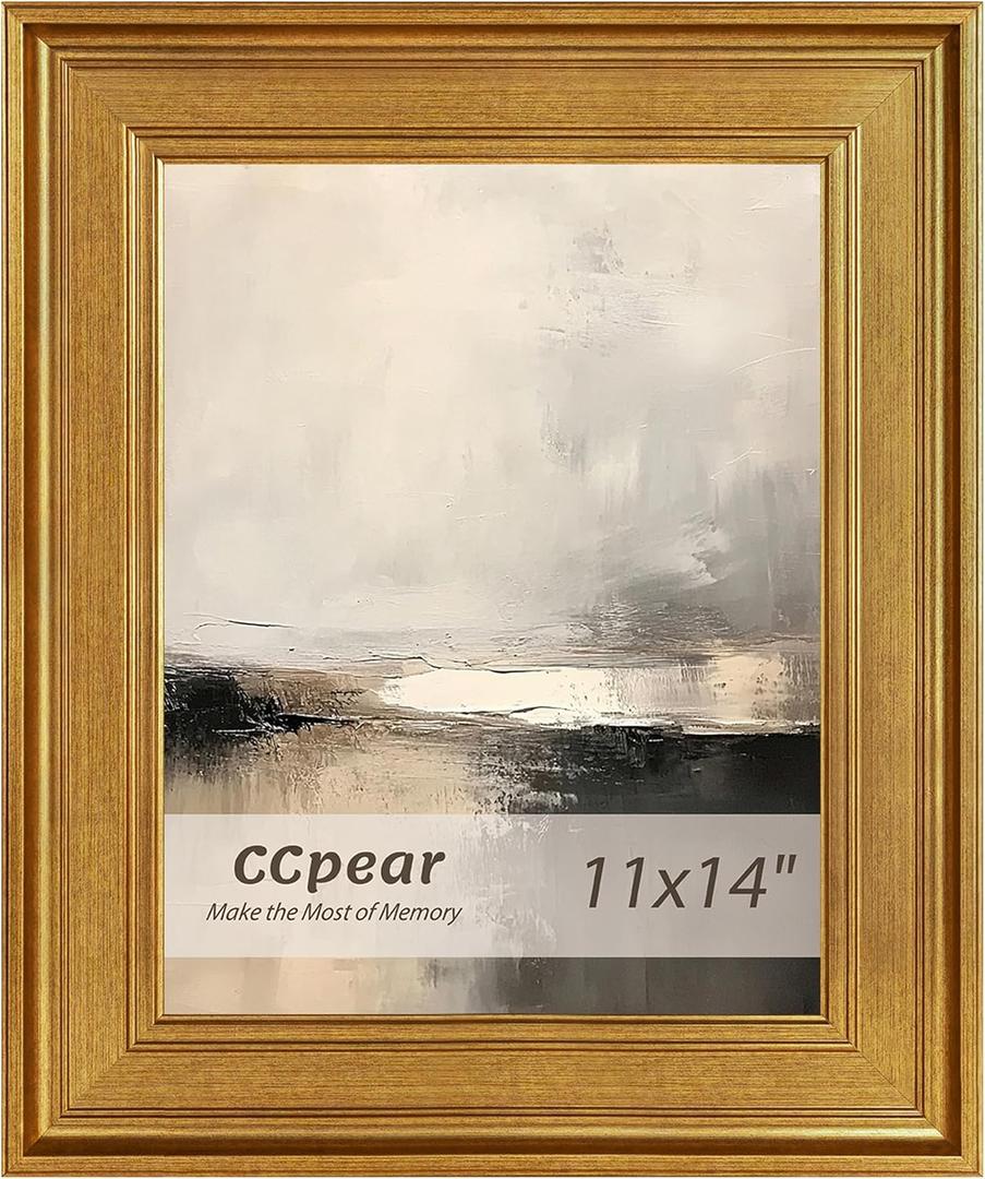 11x14 Picture Frame Matte Gold,Simple Photo Frame 2.5inch Wide Lines