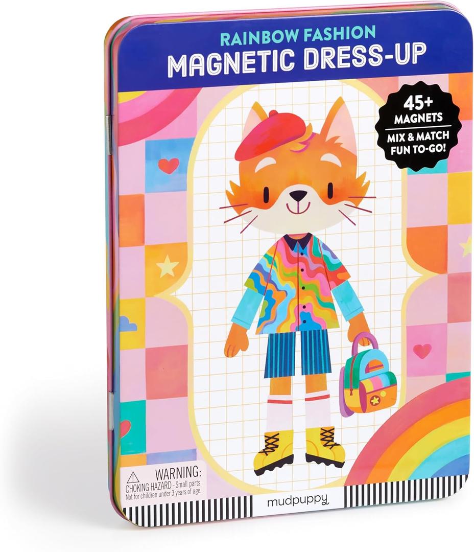 Mudpuppy Rainbow Fashion  Magnetic Dress Up Game with Illustrated Rainbow Scenes Including 2 Furry Characters and Over 40 Mix and Match Magnets Perfect for Travel