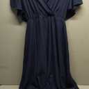SCOMCHIC Womens Plus Size Wedding Guest Cocktail Midi Dress Summer Short Sleeve Wrap V Neck Belted A-Line Flowy Dress Navy Blue, 2XL
