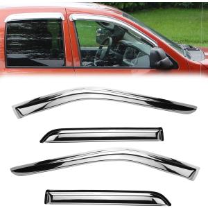94975Y Chrome Side Window Visor Wind Vent Deflector,4pcs Outside Mount Style Sun Rain Guards for 2015-2022 Ford F150/F250/F350 Super Duty Crew(Supercrew) cab