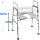 Raised Toilet Seat, 350LB Stand Alone Homecare Commode Bathroom Assist Frame for Elderly, Handicapped, Disabled, Adjustable Height, Padded Seat