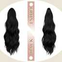 FELENDY 16" Ponytail Extension Long Curly Wavy Ponytails Clip in Claw Hair Extension Pony Tails Natural Looking Synthetic Hairpiece for Women Dark Black