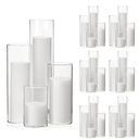 Shihanee Set of 24 White Pillar Candles and Glass Cylinder Vases 4 Sizes Clear Cylinder Candle Holders for Pillar Candles Home Table Centerpieces Decoration (2.6'' X 3.9'',5.9'',7.9'',9.8'')