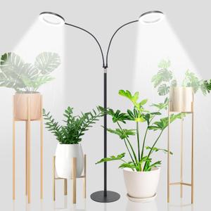 LETKEYS Grow Lights for Indoor Plants,Double Head Full Spectrum LED Plant Light with Stand,6 Dimmable Levels & 3 Lighting Modes, Auto On Off Timer 3/9/12H, 38-67 inches Adjustable Height, Black