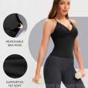 Ieumaz Workout Tank Tops for Women Strappy Back Twist Front Longline Medium Support Gym Yoga Top with Removable Cups (Black, M)