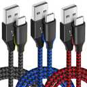 USB Type C Charger Cable 10ft 3 Pack, USB A to USB C Fast Charging Cord Compatible with iPhone 16 15 Pro Max Samsung Galaxy S24 S23 S22 S21 S20 S10, Android Cell Phones and More- Black Blue Red