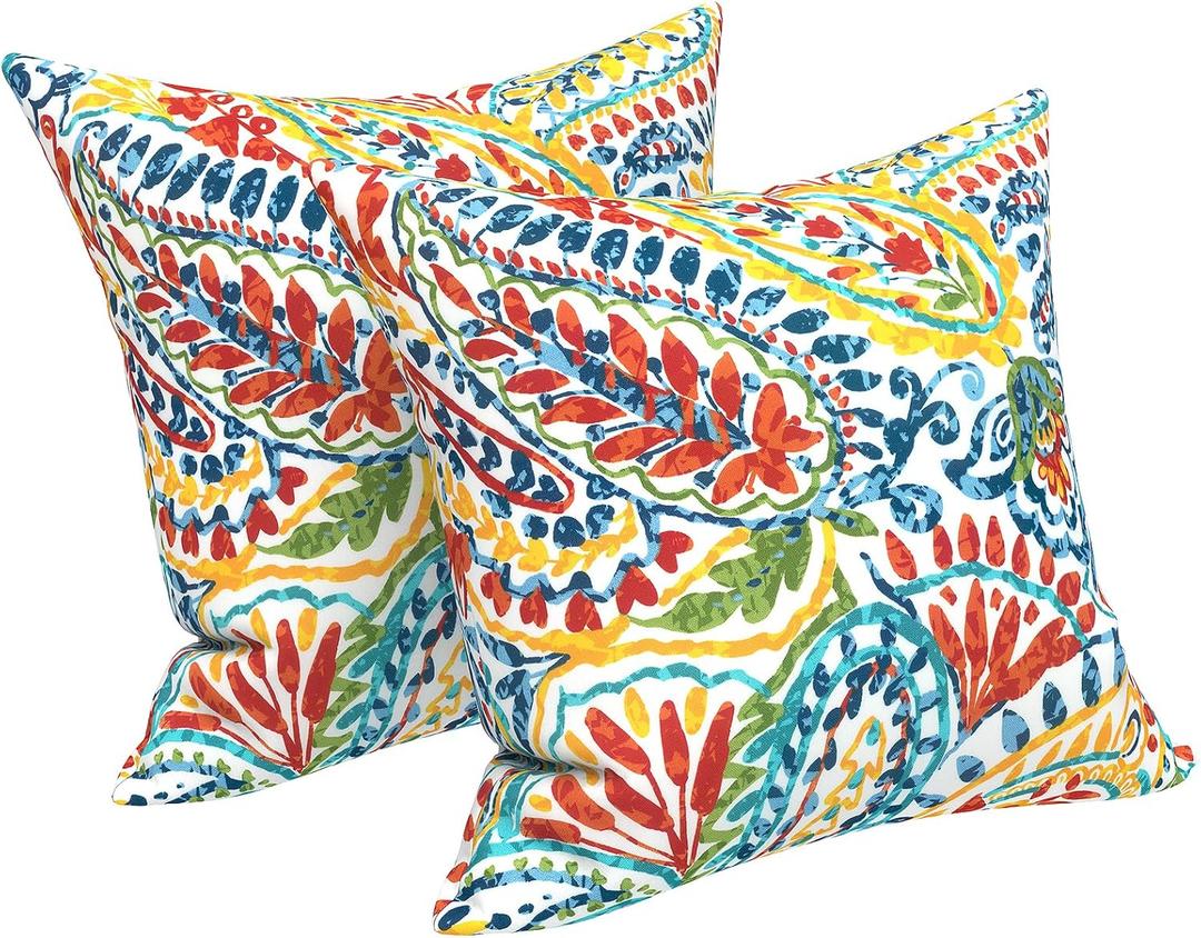 LVTXIII 2 Pack Outdoor Pillow Covers ONLY 18x18 Inch, Water-Repellent Square Decorative Cushion Covers for Patio Furniture, Garden, Sofa, Paisley Multi