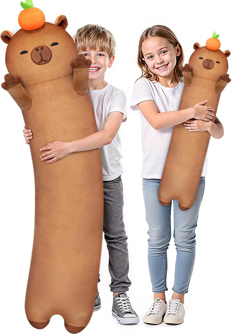 Mewaii Long Capybara Body Pillow Plush 5 Sizes, 120% Extra Filling Giant Plushness Kids Body Pillow, Kawaii Cute Capybara Capibara Stuffed Animals Plushies, Big Long Body Pillow Gift for Girls 20