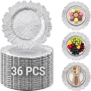 36 Pack Silver Charger Plates, Reef Chargers for Dinner Plates, Large