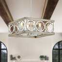 XINGQI Modern Chandelier Square 4-Light, Farmhouse Pendant Lighting Fixture for Dining Room Living Room Bedroom Kitchen Island,Antique Wood Grain+Brushed Nickel Metal Ceiling Lamp