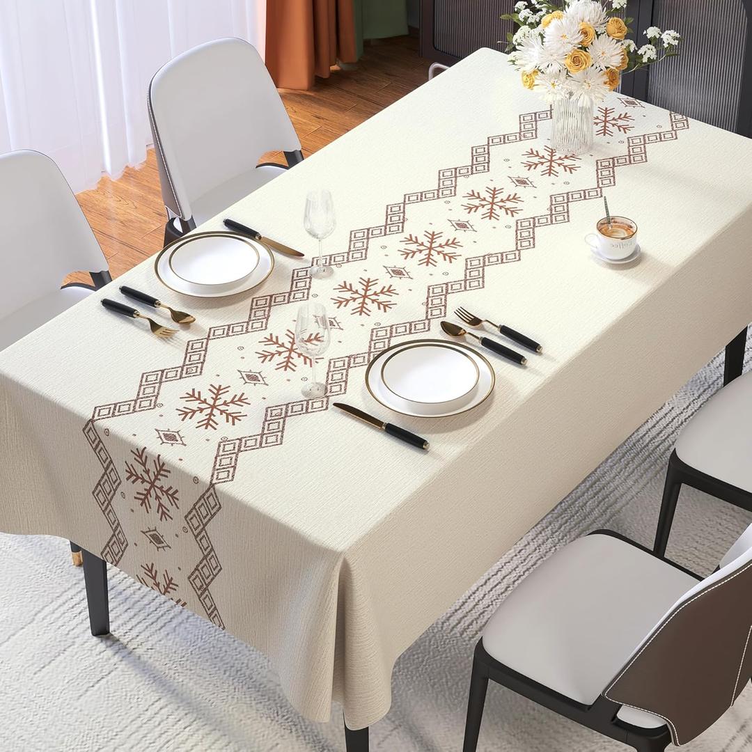 Rectangle Table Cloth,100% Waterproof Tablecloth Oil Proof Spill Proof Vinyl Table Cloth, Wipe Clean Plastic Table Cover for Dining, Camping, Indoor and Outdoor 54" x 102",Snowflake