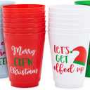 BLUE PANDA 24 Pack Plastic Christmas Cups, 16oz Reusable Tumblers for Winter Holiday Xmas Party Supplies Decorations, Fun Festive Christmas Decorations for Party Gathering (4 Designs)