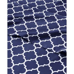 Blue Geometric Bed Sheets - 1 Flat & 1 Fitted Sheet & 2 Pillowcases w/ Deep Pockets  Wrinkle & Fade Free- Ultra-Soft, Breathable and Cooling - Luxury Moroccan Bed Set  Queen Size - Navy Quatrefoil