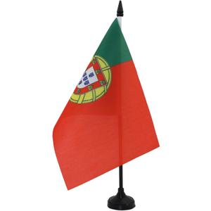 AZ FLAG Portugal Table Flag 5'' x 8'' - Portuguese Desk Flag 21 x 14 cm - Black plastic stick and base