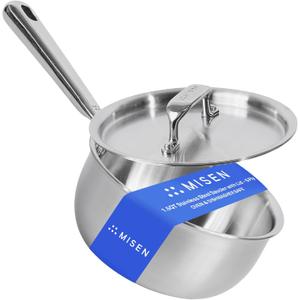 Misen 5-Ply Stainless Steel Saucier with Lid Induction-Compatible Pan with Curved Sides for Smooth Stirring - Oven Safe to 800F  Even Heat Distribution & Ergonomic Handle - 1.5 QT