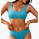 AI'MAGE Women Ribbed Bikini Sets Sporty Swimsuits Scoop Neck Two Piece Bathing Suits High Cut Bikini M