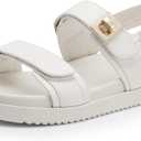 DREAM PAIRS Women's Comfortable Open Toe Flat Sandals Fashion One Band Summer Dessy Sandals (6, White)