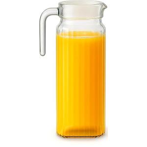 Glass Pitcher - (1 Pack) 1.7 Liter / 55 oz Clear Glass Pitchers with Handle and Lid - with Ribbed Design and Vented Spout - for Fridge Shelf and Everyday Use
