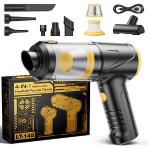 Handheld Vacuum Cleaner 21000Pa Suction with Brushless Motor, 4-in-1 Portable Mini Car Vacuum with 2 Suction Modes, Cordless Vacuum with LED Light, Type-C Charge for Car, Office Desk, Keyboards
