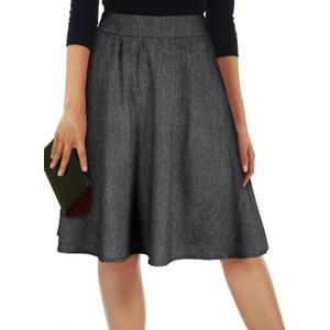 Happy Sailed Womens Winter Fall Tweed High Waisted Flared Mini Skater Skirt A Line Pleated Midi Skirts, Large