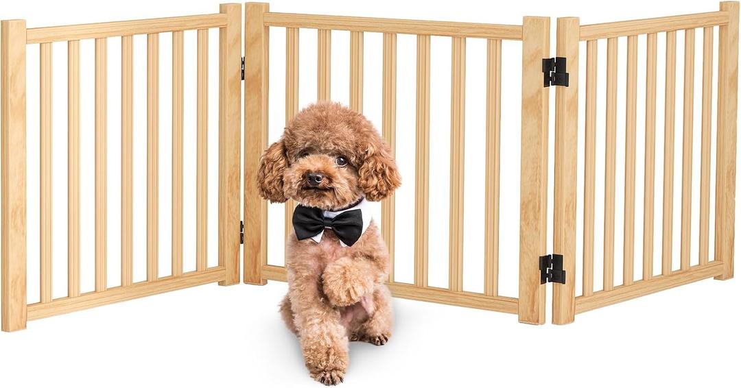 Solid Wood Freestanding Pet Gate Indoor, Wooden Dog Gates for Doorways The House, No-Painted Pet Gate for Stairs, 16.9" Height-3 Panels