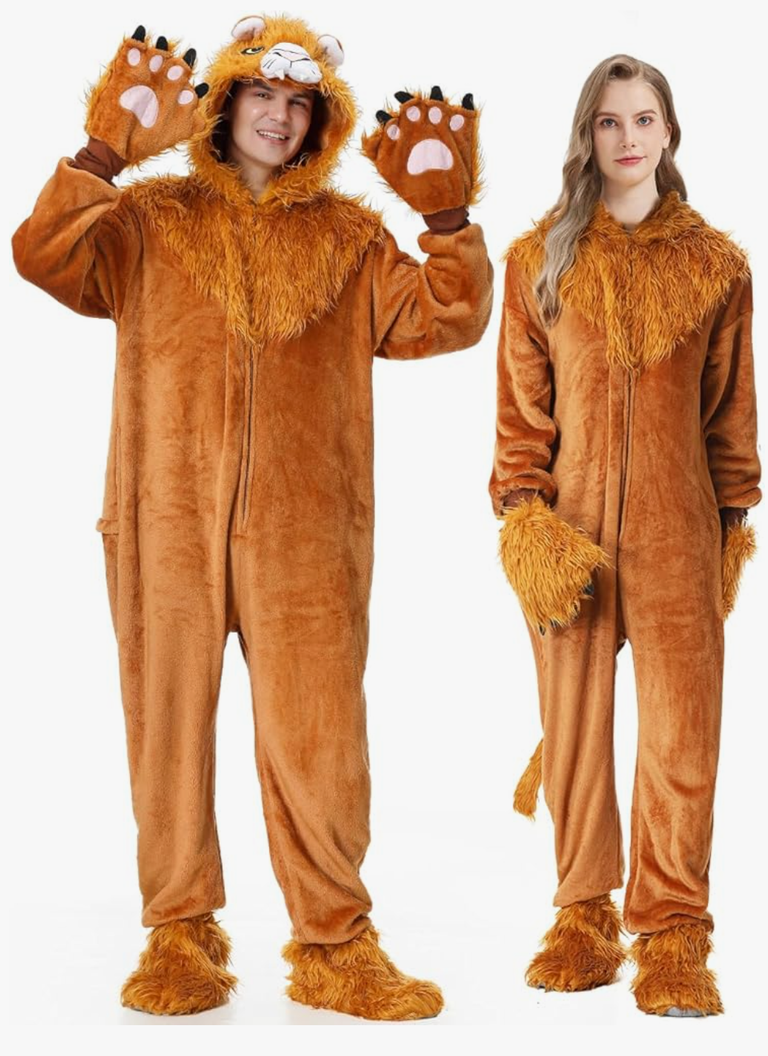 YuDanae Lion Costume Adult Animal Onepiece Unisex Lion Pajamas Halloween Party Onesie Cosplay Jumpsuit for Men Women