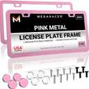 Premium Princess Pink License Plate Frames  2 Pack, Rust-Free Stainless Steel, Street Legal, Rattle-Free, Universal Slim Design with Screw Covers, Durable Car Tag Holders for Women, Cute & Girly Gift