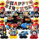 Race Car Party Decorations, Race Car Birthday Party Decorations Includes Banner, Backdrop, Balloons, Hanging Swirls and Honeycomb Centerpieces for Boys Adults