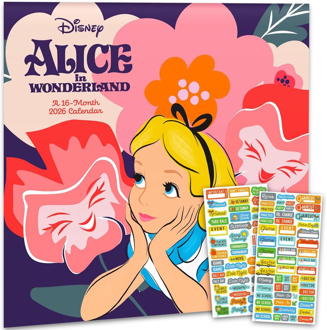 Alice in Wonderland Calendar 2026 - Deluxe 2026 Alice in Wonderland Wall Calendar Bundle with Over 100 Reminder Stickers (Tim Burton Gifts, Office Supplies)