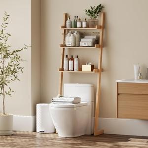 YQJJGL Over The Toilet Storage Shelf Wood, 3-Tier Above Toilet Organizer Rack, Freestanding Above Toilet Shelf for Bathroom, Laundry, Space Saver, Natural Color.