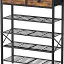 Shoe Rack for Entryway, 5 Tier Shoe Organizer with 2 Non-woven Drawers, Metal Storage Shoe Shelf for 16-20 Pairs of Shoes, with Wooden Top and Steel Frame, Shoe Stand for Closet Rustic Brown