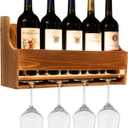 brekle Wine Rack Wall Mounted LED Wall Wine Rack with Wine Glass Holder Bar Shelves Wall Mounted 4-Bottle Wine Holder & 4Glass Rack Space Saving Wall Bar Cabinet Bar Décor