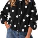 Cicy Bell Womens Polka Dot Denim Jackets Button Down Casual Fall Jean Coats Medium