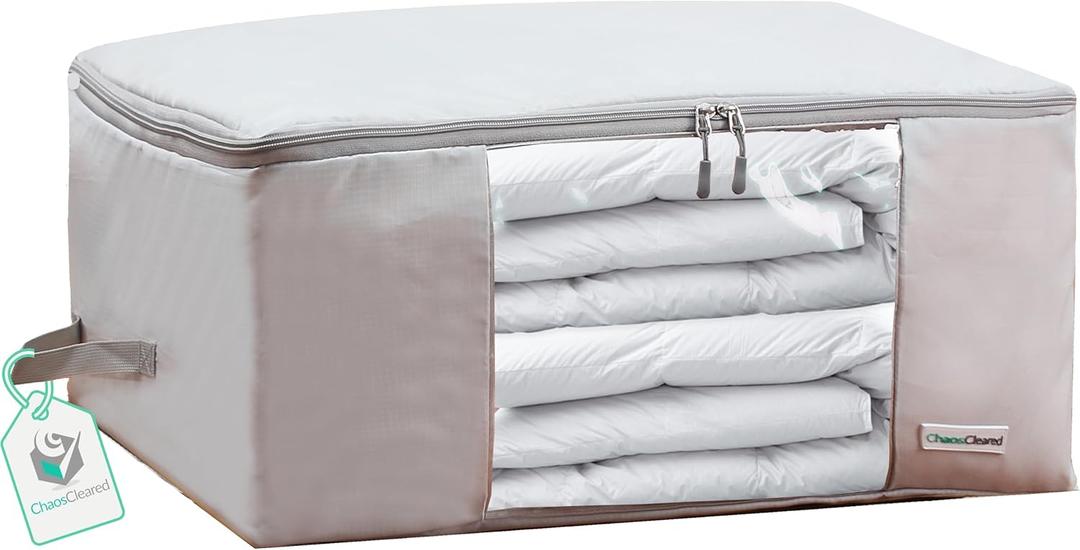 Comforter Storage Bag - Folding Organizer bag for King/Queen Comforters, Pillows, Blankets, Bedding/Quilt, Blanket, Duvet, Mothproof Space Saver; Large Collapsible Organizers, 24"x14"x11", Comforter Bag Gray