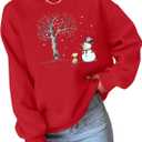EGELEXY Snowman ShIirt for Women Christmas Snowman Sweatshirts Christmas Tree Outfits Merry Lightweight Pullover Tops (Red, L)