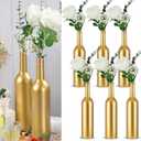 30 Pcs 6 Set Gold Vase Flower Centerpieces for Wedding Table Glass WineBottle Flower Vase Candle Holder with Artificial Rose Eucalyptus Baby's Breath for Wedding Reception Table Decor(White)