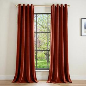 Lazzzy Orange Velvet Extra Long Curtains Blackout Thermal Insulated 108 Inch Length Window Drapes for Bedroom Living Room Super Soft Luxury Grommet Window Treatment 2 Panels, Rust Red