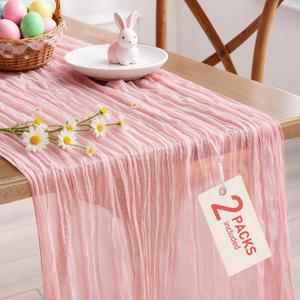 Pureegg 2-Pack Cheesecloth Table Runner, 120'' Easter Spring Boho Gauze Table Cloth Decorations for Party, Baby Shower, Wedding and Farmhouse, Fabric Room Decor, Dusty Pink