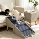 17.3" H Dog Stairs for Small Dogs, 2-in-1 Pet Steps & Ottoman - Foldable Dog Ramp for Couch, Sofa,Bed with Premium Leather, Non-Slip Wooden Pet Stairs for Puppy Senior Injured Dogs