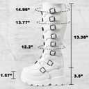 CELNEPHO Womens Wedge Platform Knee High Boots High Heel Round-Toe Zip Punk Goth Mid Calf Combat Boots For Women (White)