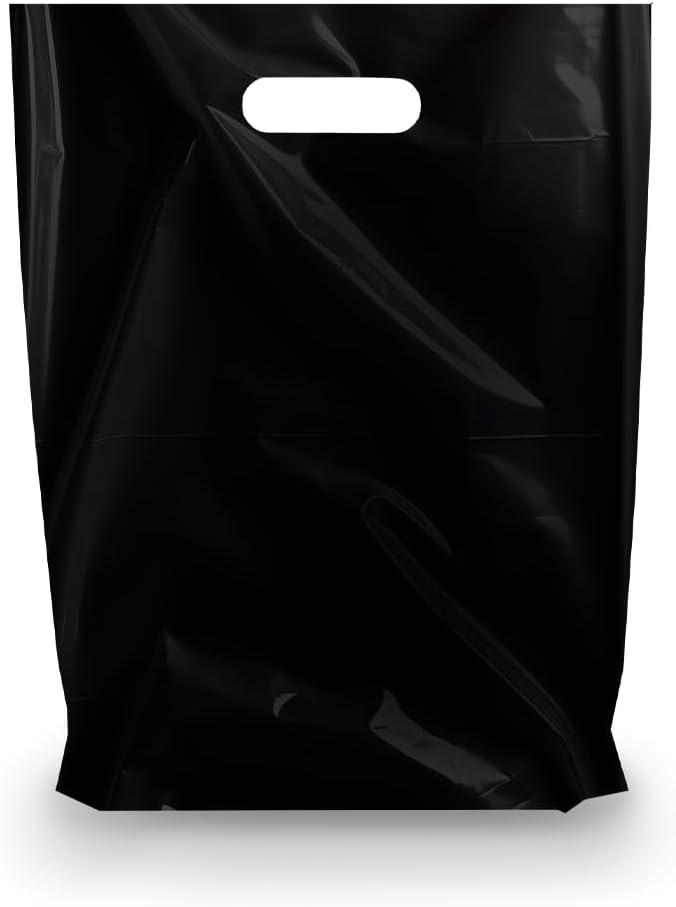 Merchandise Bags, Die Cut Handles, Strong, Durable, and Tear Resistant Bags Perfect for Retail, Boutiques, or Any Events, Different sizes and colors (Black, 12x15 Inch (Pack of 100))